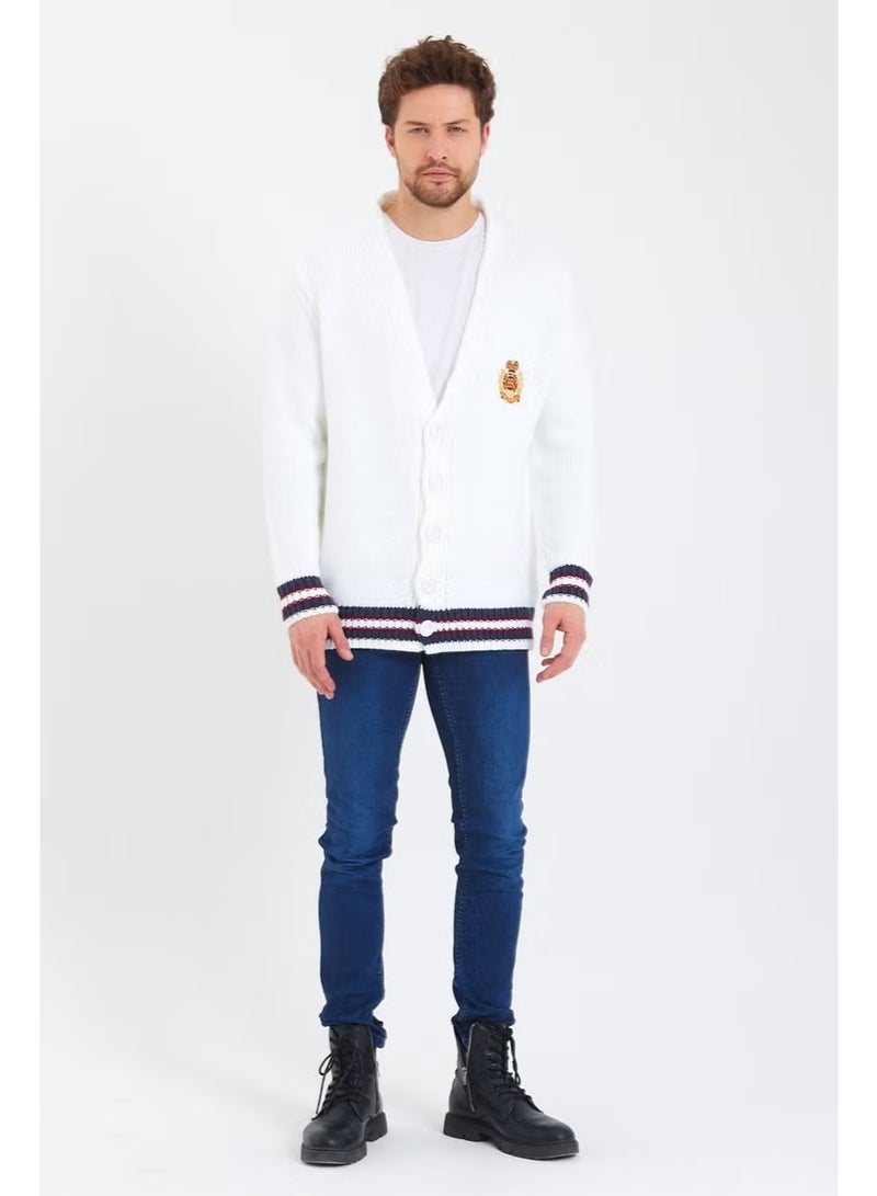 Cool Tarz Cool Style Men's White Embroidered Buttoned Knitwear CARDIGAN-TRZ3451R01S - Image 1